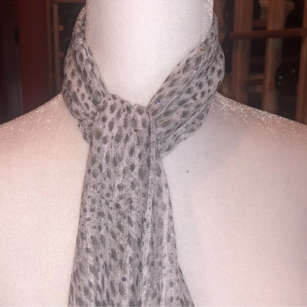 Scarf Grey/White Sheer Print with Sparkle Bling & Tassels